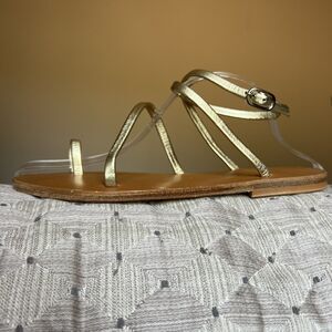 KJacques Loki Ombeline Metallic Gold Flat Criss Cross Strappy Sandal EU 40 US 10